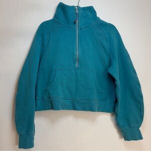 Lululemon Scuba Half-Zip Cropped Funnel Neck Pullover M/L Blue/Teal cropped yoga